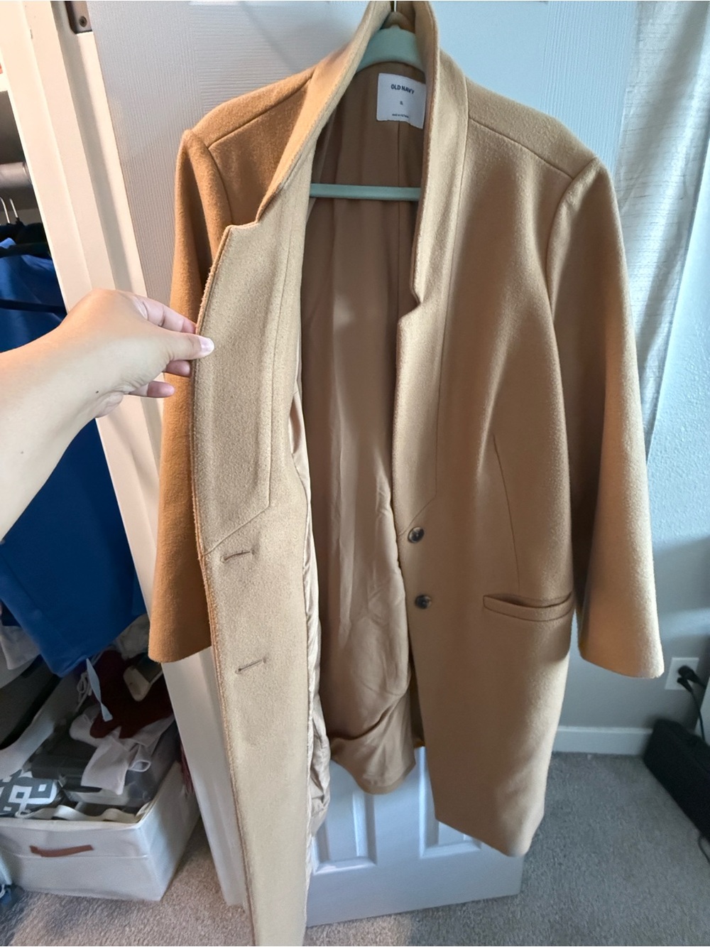 Old Navy Men's Tan Pea Coat - Single-Breasted - Picture 4 of 5
